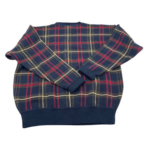 Saddlebred Mens Vintage Plaid Sweater Navy Red Yellow 100% Cotton Size L - Picture 3 of 4